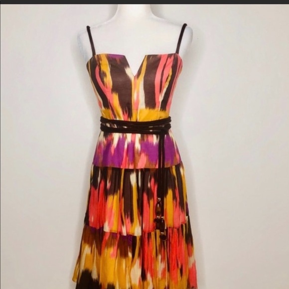 Milly of New York Watercolor Ikat Tiered Ruffle Silk Broomstick Sundress… - Picture 9 of 15